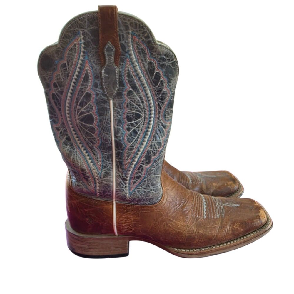 Ariat Primetime Tack Square Toe Western Boots Size 8.5B Brown Gray Embroidered